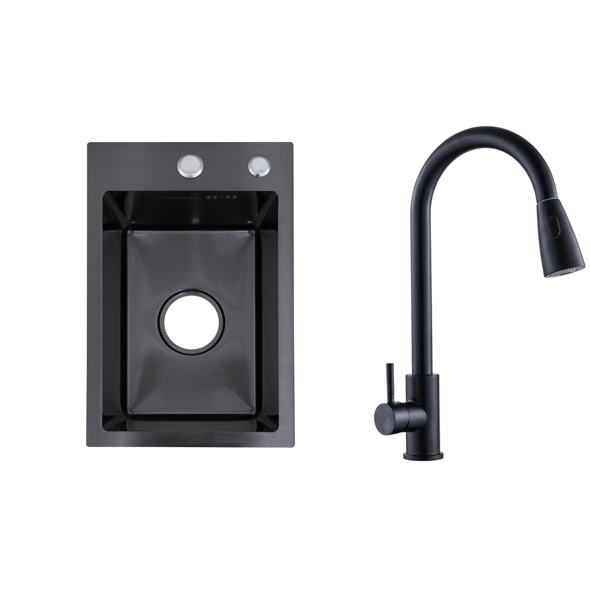 Faizee Home Edelstahlspüle Schwarz SUS304 mit Armatur Auswahl