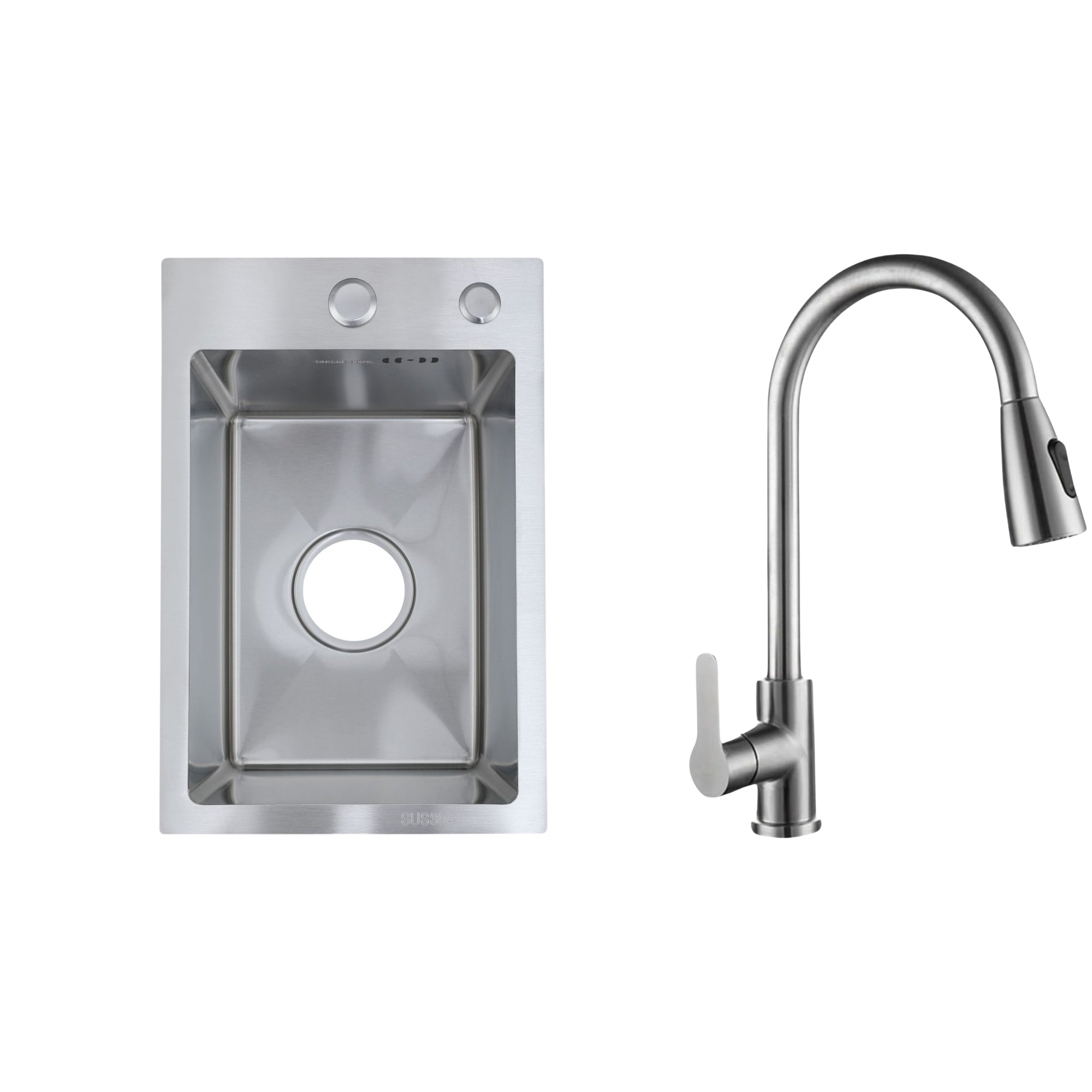 Faizee Home Future Serie Edelstahlspüle Silber mit Spülkorb, Seifenspender & Armaturenauswahl