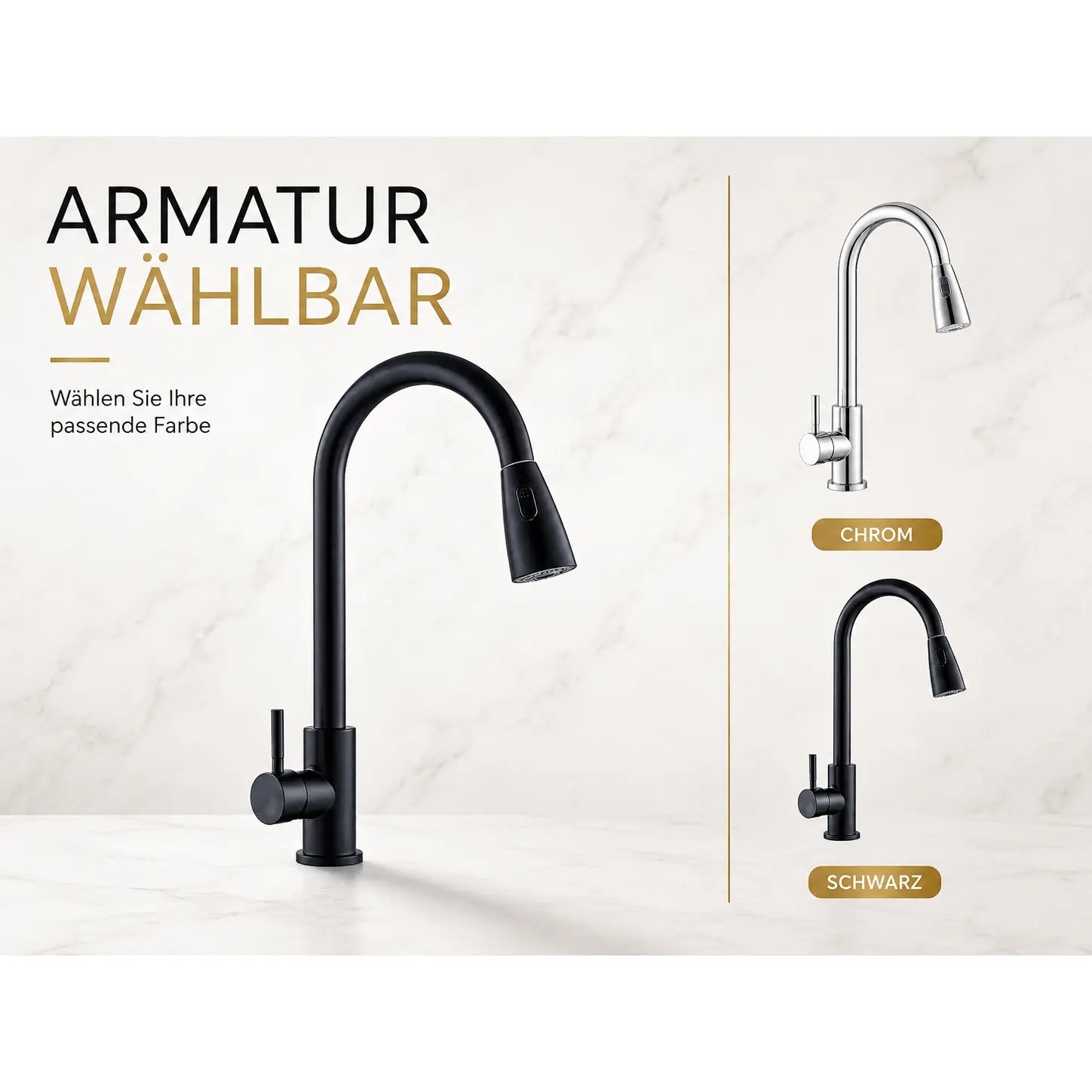 Wave Küchenarmatur – Ausziehbare Armatur mit Brause, 360° Drehbereich & Edelstahl 304