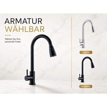 Wave Küchenarmatur – Ausziehbare Armatur mit Brause, 360° Drehbereich & Edelstahl 304