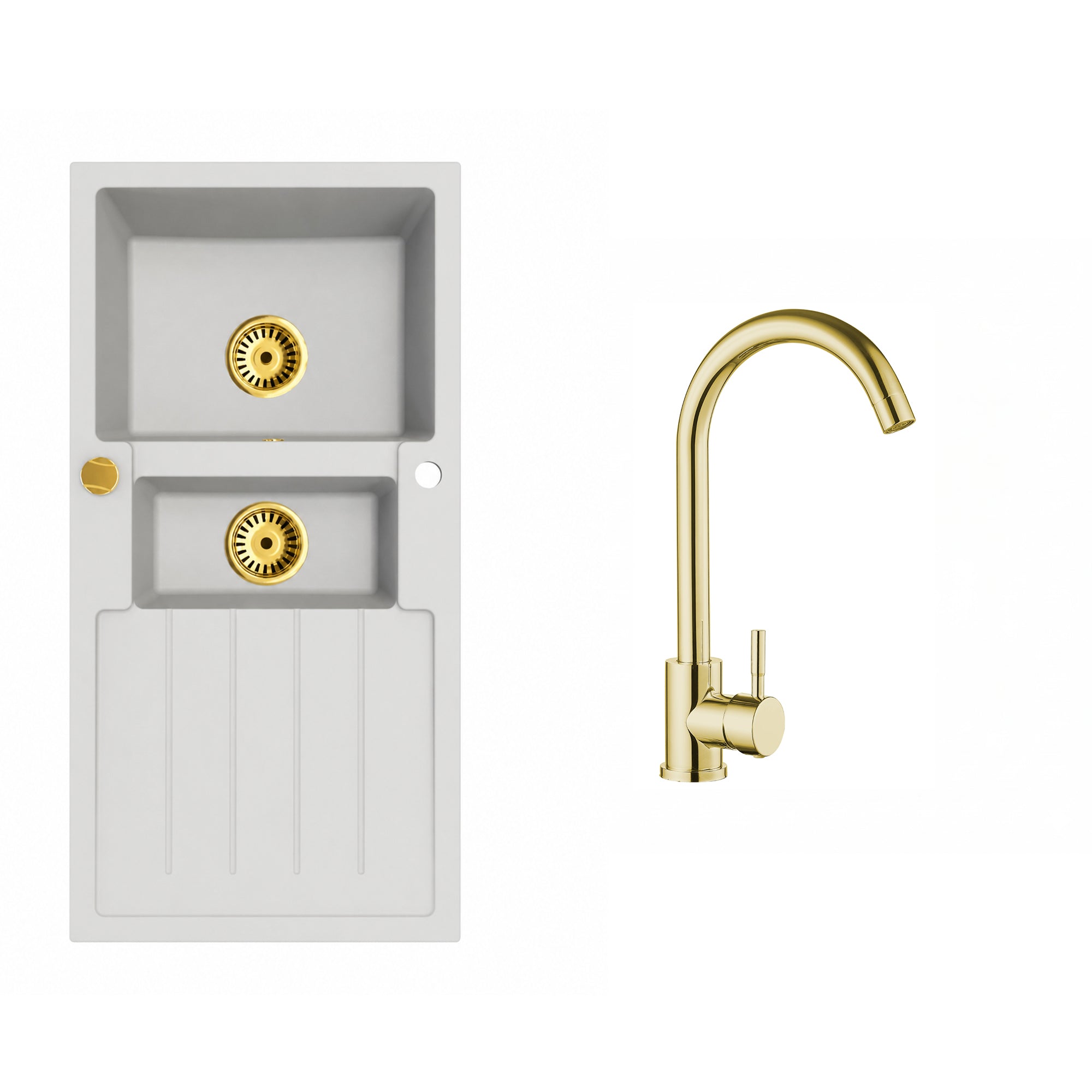 Faizee Home Granitspüle Napoli 100 × 50 cm – Gold-Siphon & Armatur wählbar