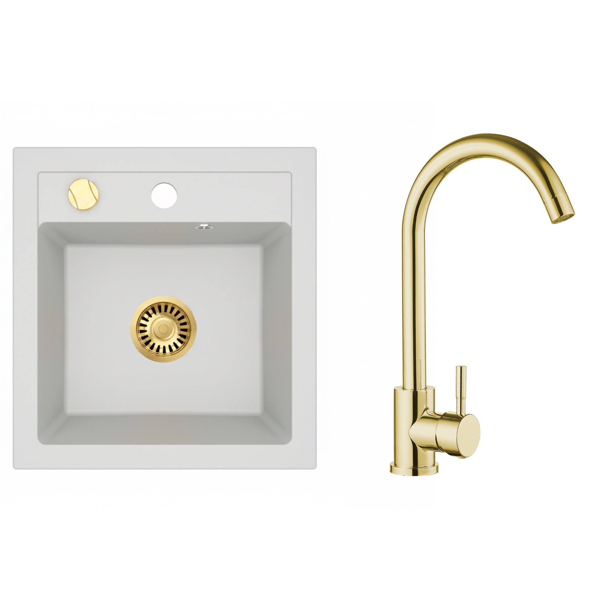 Faizee Home Granitspüle Milano 52 × 49 cm – inkl. goldenem Siphon & wählbarer Armatur Genial Gold oder Spiral Gold