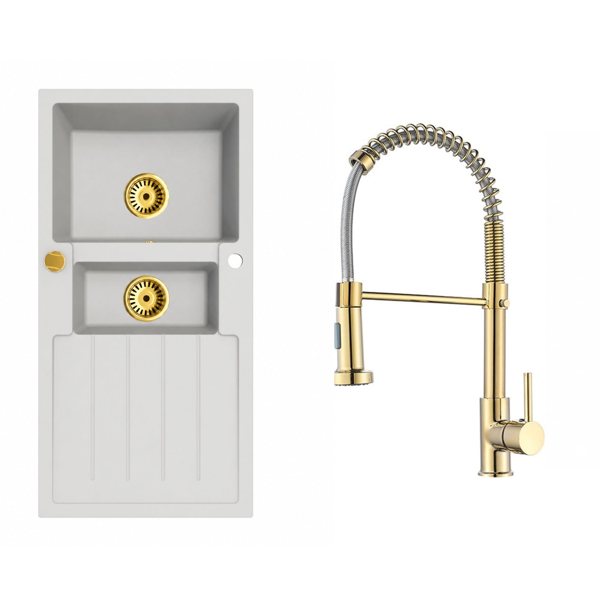 Faizee Home Granitspüle Napoli 100 × 50 cm – Gold-Siphon & Armatur wählbar