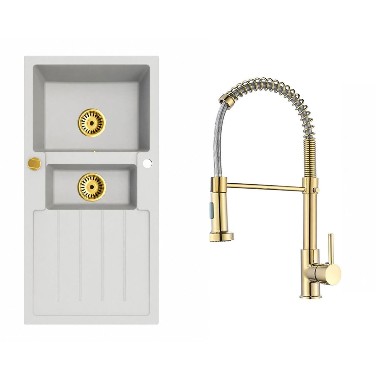 Faizee Home Granitspüle Napoli 100 × 50 cm – Gold-Siphon & Armatur wählbar