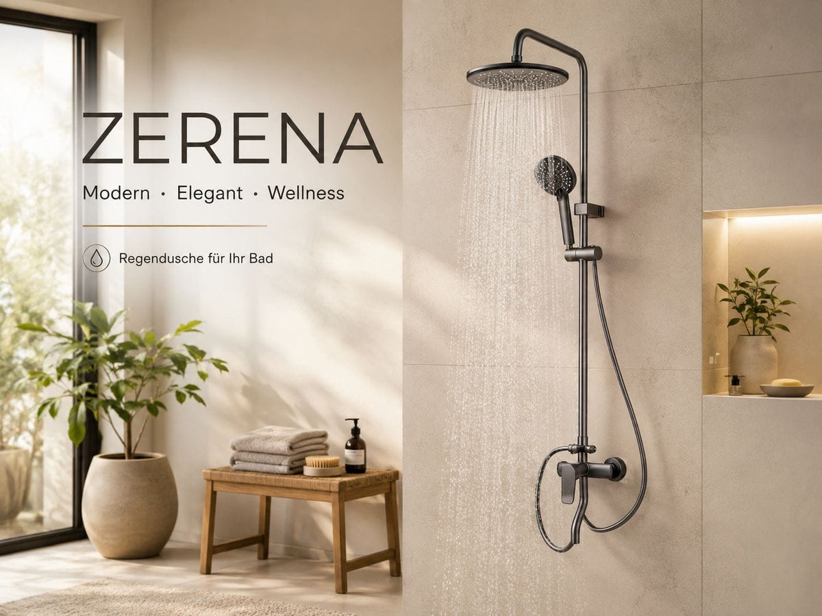 Faizee Home Duschsystem Schwarz – Regendusche mit Handbrause, höhenverstellbarer Duschstange & Einhebelmischer