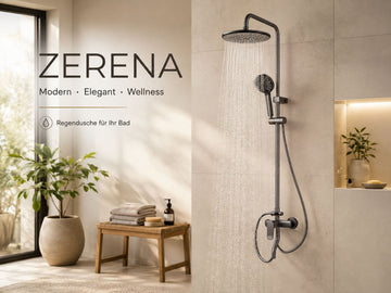Faizee Home Duschsystem Schwarz – Regendusche mit Handbrause, höhenverstellbarer Duschstange & Einhebelmischer