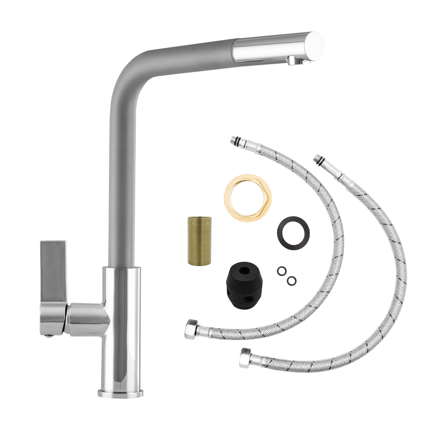 Granitspüle 48x50 Grau + Armatur + Siphon