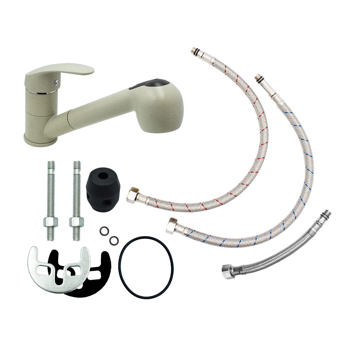 Faizee Home Küchenarmatur mit ausziehbarer Brause – 360° drehbar – 2 Strahlarten – Massives Messing